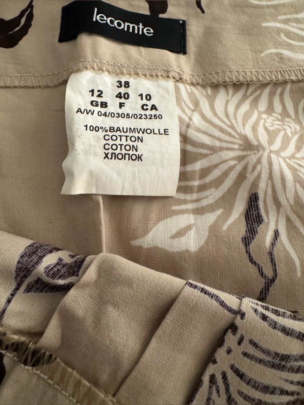 Lecomte Beige and Brown Floral Pleated Women’s Midi A-line Skirt - Picture 4 of 4